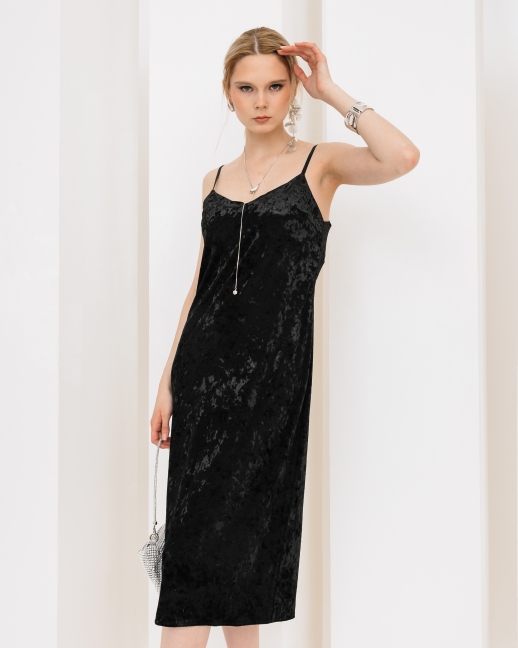 Платье комбинация из бархата, черный
