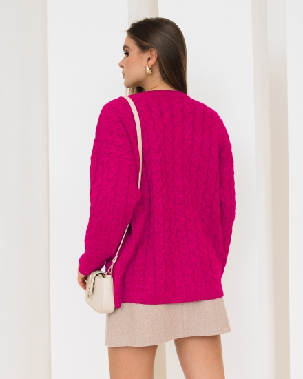 Джемпер вязаный оверсайз, фуксия