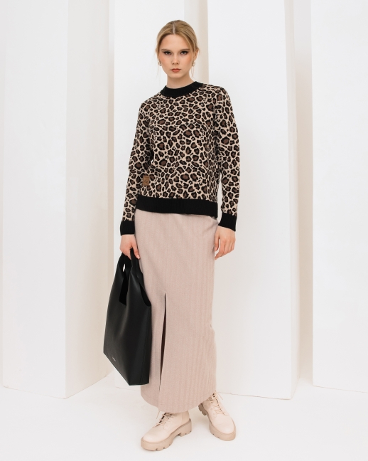 Джемпер вязаный Leo, принт леопард шоколадный