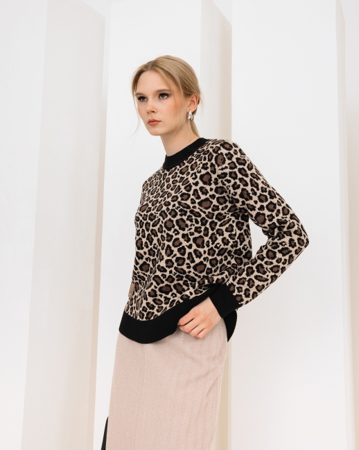 Джемпер вязаный Leo, принт леопард шоколадный