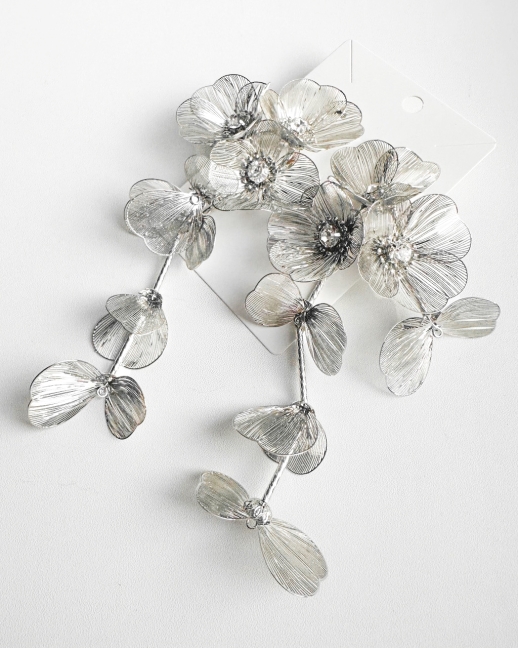 Серьги длинные цветы Buenos Aires, серебристый