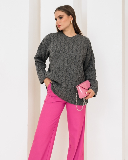 Джемпер оверсайз вязаный, графит