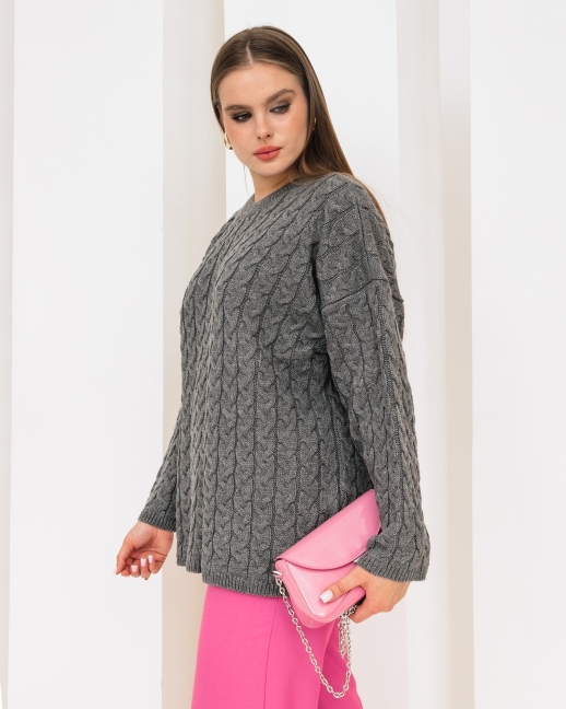 Джемпер оверсайз вязаный, графит