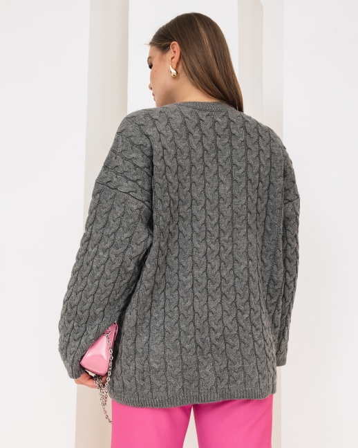 Джемпер оверсайз вязаный, графит