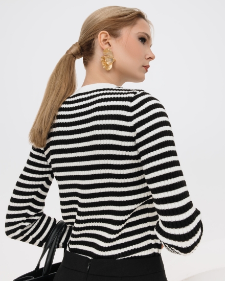 Джемпер с деликатным люрексом Marin , черный с белой полоской