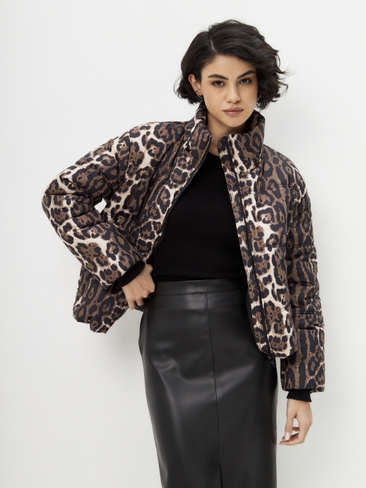Куртка стеганая LZ24, принт леопард