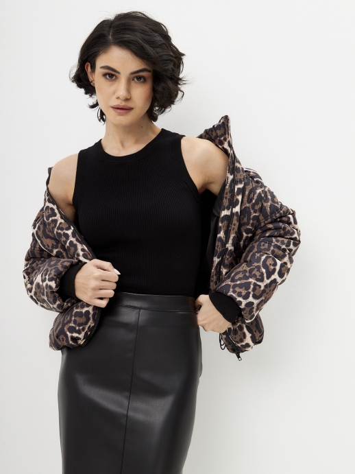 Куртка стеганая LZ24, принт леопард