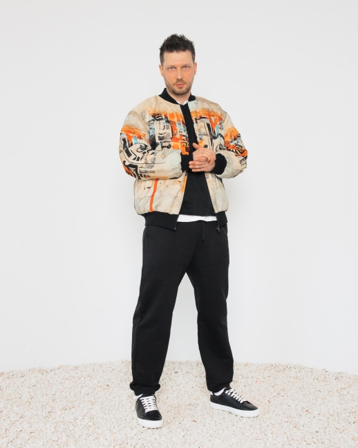 Бомбер из водоотталкивающей ткани с принтом OVERSIZE LZM, черный/ принт 