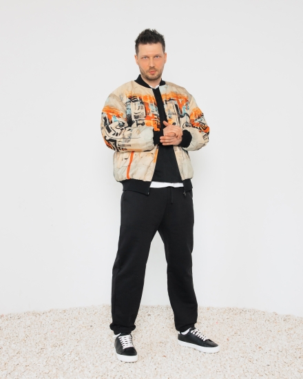 Бомбер из водоотталкивающей ткани с принтом OVERSIZE LZM, черный/ принт 