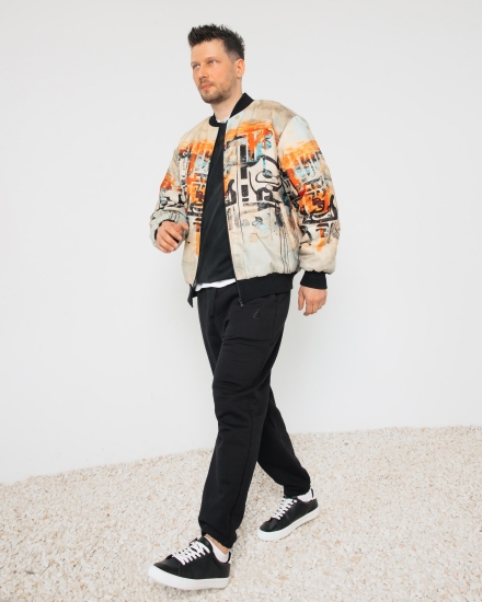 Бомбер из водоотталкивающей ткани с принтом OVERSIZE LZM, черный/ принт 