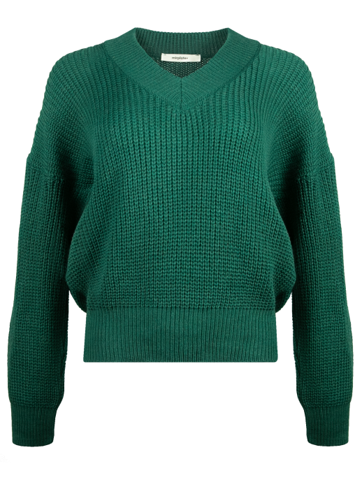 Джемпер с V-образным вырезом, изумрудный