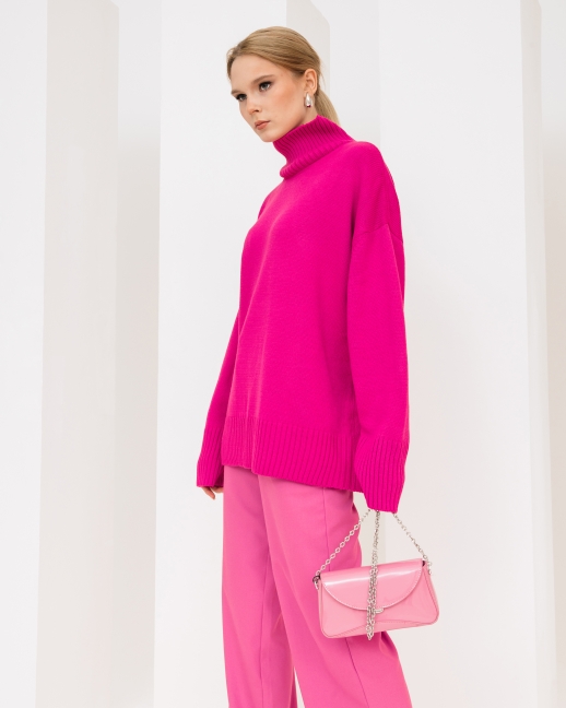 Свитер вязаный OVERSIZE, фуксия