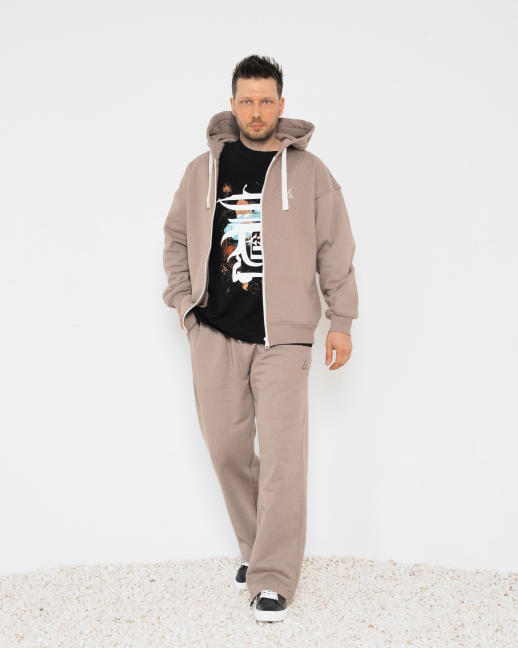 Зип худи LZM с вышивкой, мокко