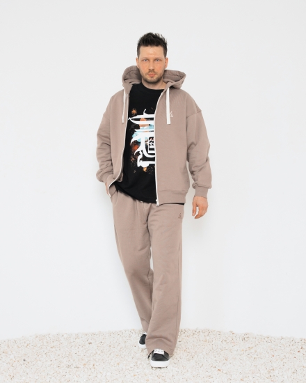 Зип худи LZM с вышивкой, мокко