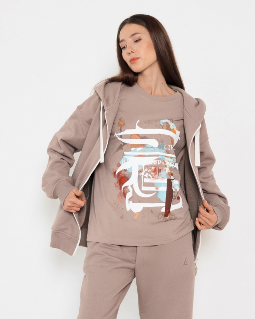 Зип худи LZ с вышивкой, мокко